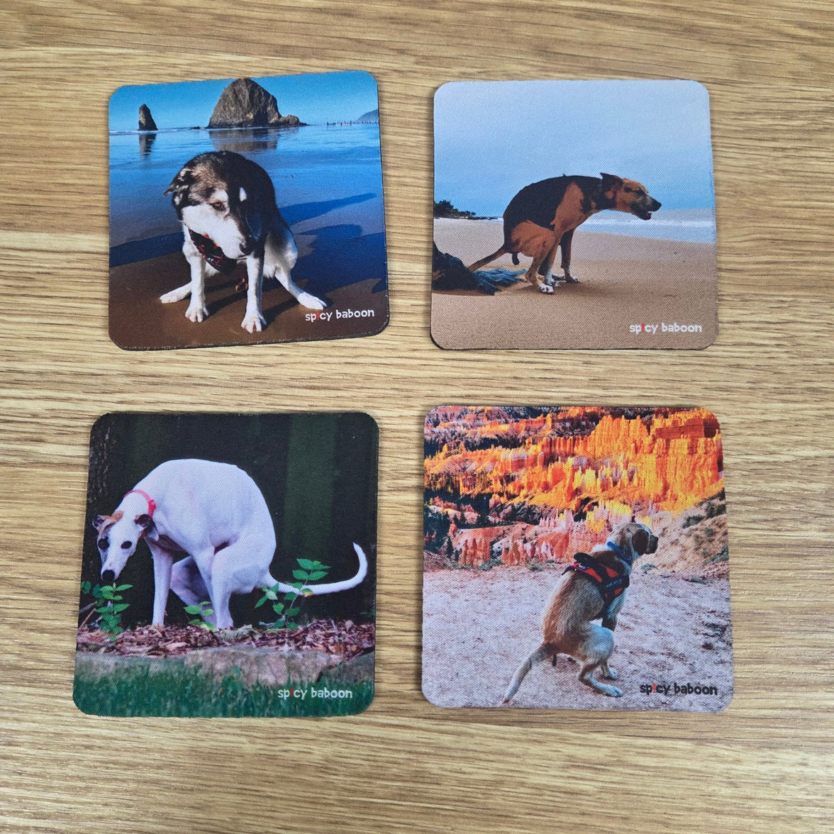 Neoprene-Base + Soft Surface Dogs Pooping Set (4-Pack) - Coaster Set 💩🍻