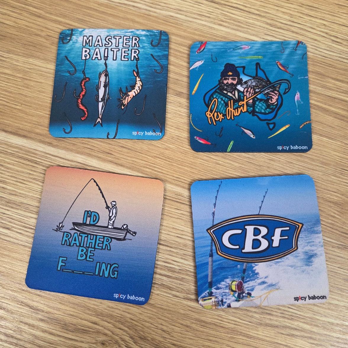 Neoprene-Base + Soft Surface Fishing Set (4-Pack) - Coaster Set 🎣🍻