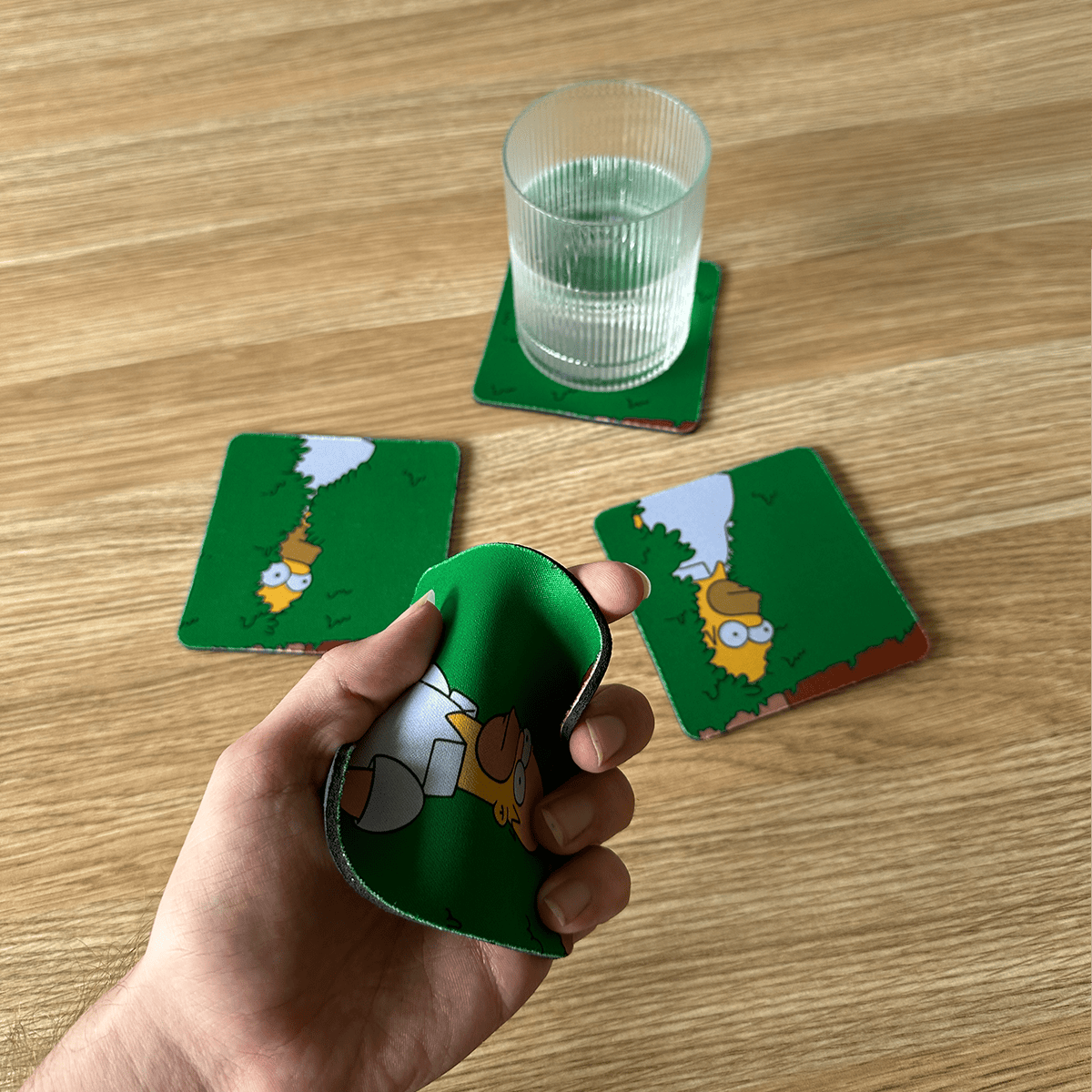 Neoprene-Base + Soft Surface Homer Bush Set (4-Pack) - Coaster Set 🌲😐