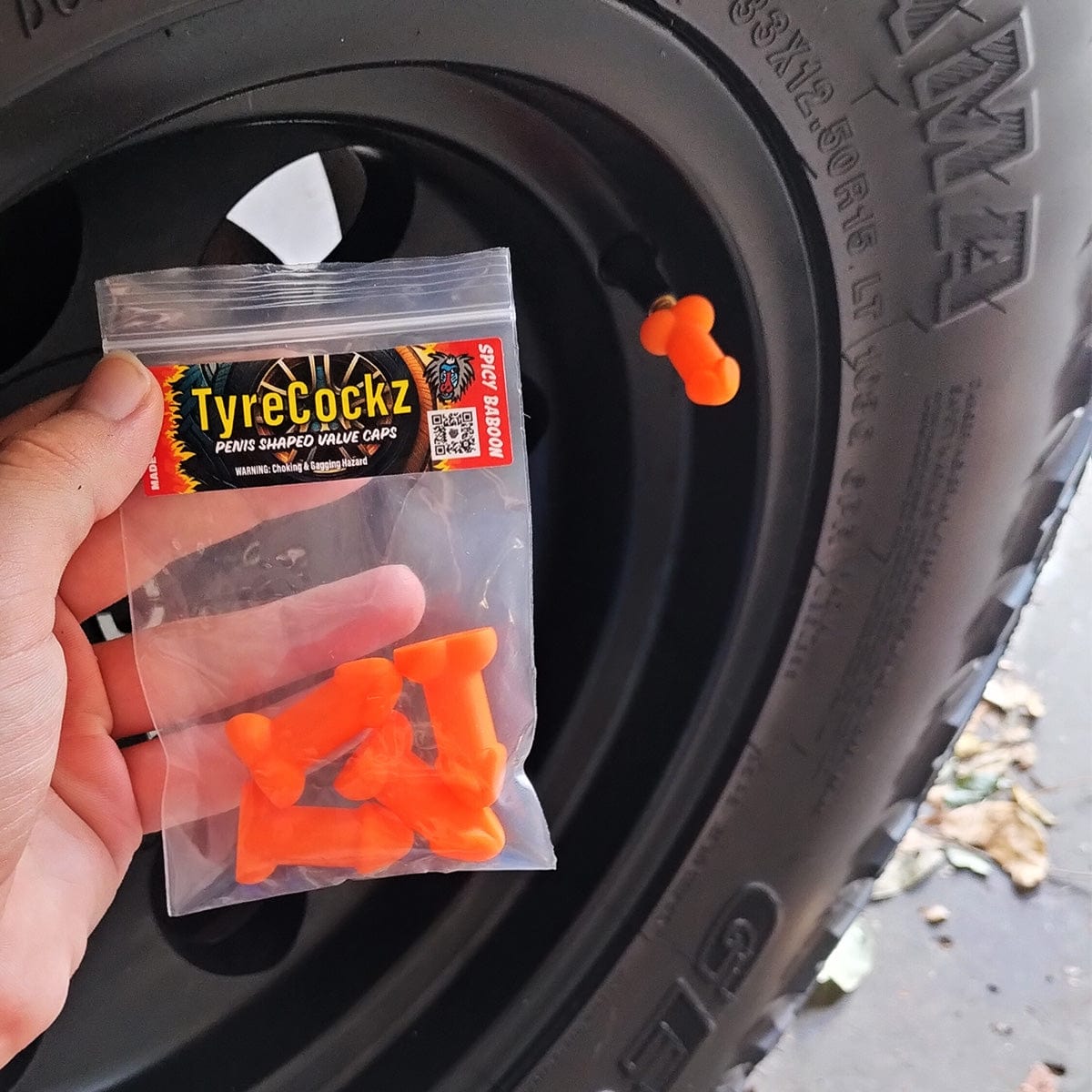 Orange Rooster Shaped Valve Stem Cap 🐓🧢 - TireCockz Prank (4 Pack!)