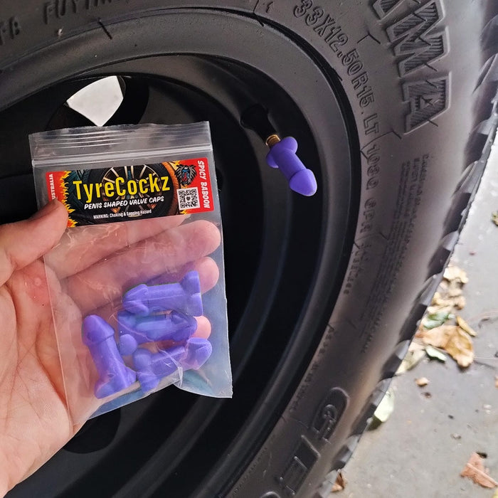Purple Rooster Shaped Valve Stem Cap 🐓🧢 - TireCockz Prank (4 Pack!)