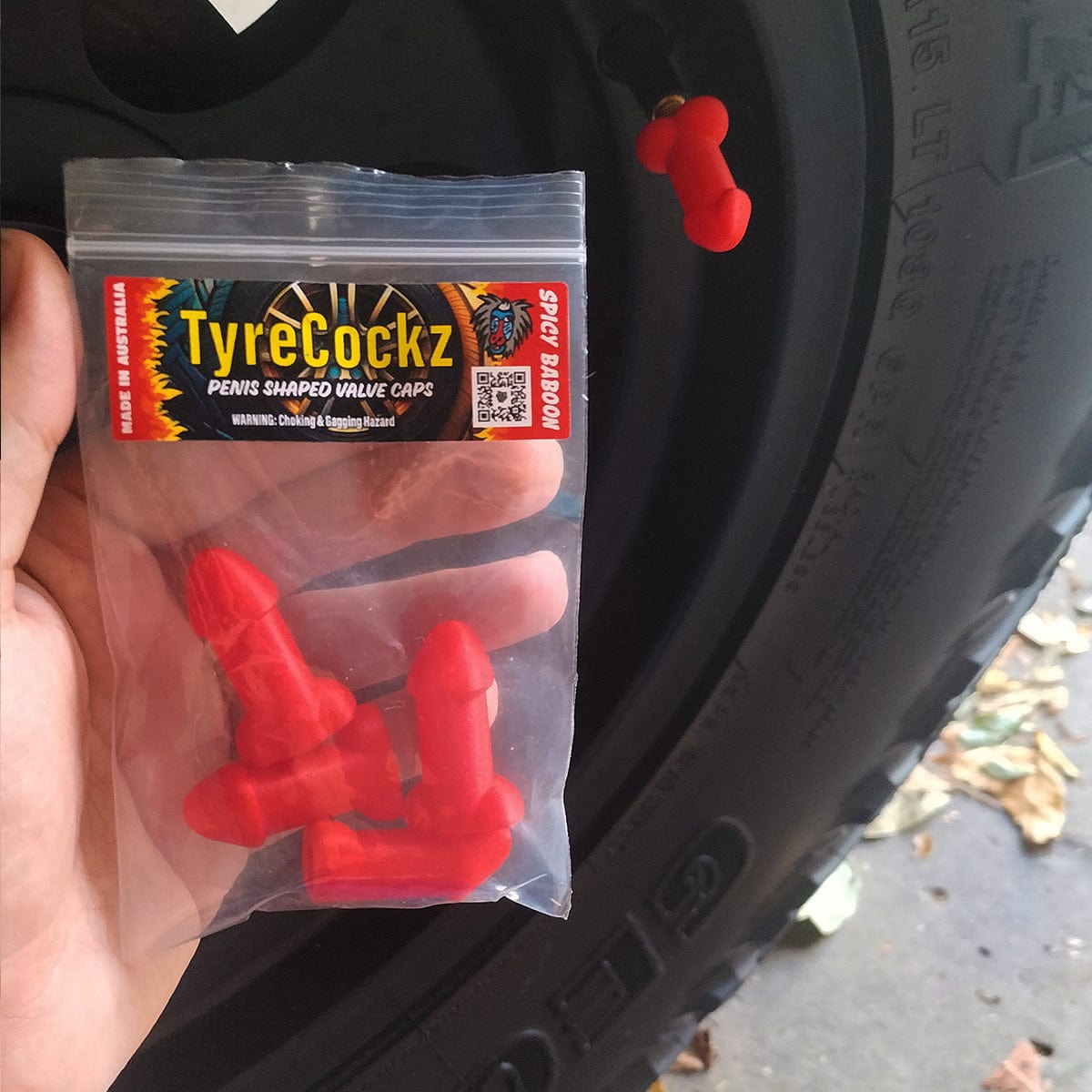 Red Rooster Shaped Valve Stem Cap 🐓🧢 - TireCockz Prank (4 Pack!)