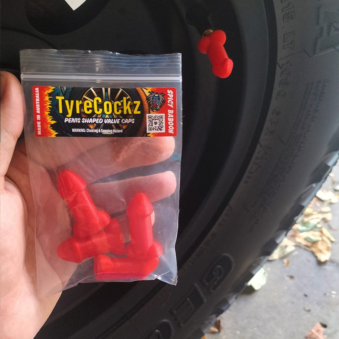 Red Rooster Shaped Valve Stem Cap 🐓🧢 - TireCockz Prank (4 Pack!)