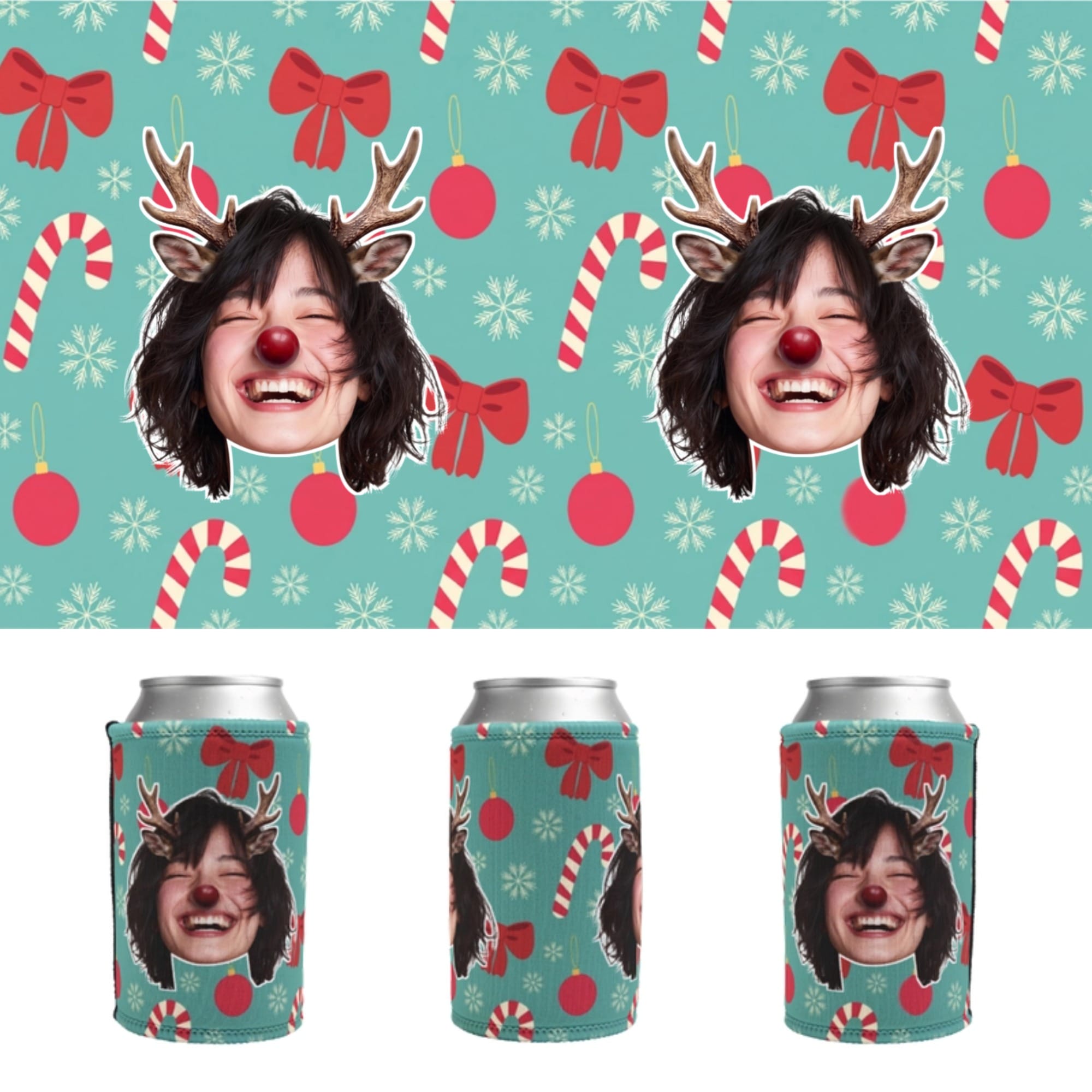 Reindeer Yourself Face Cutout 🦌🎄- Personalised Stubby Holder