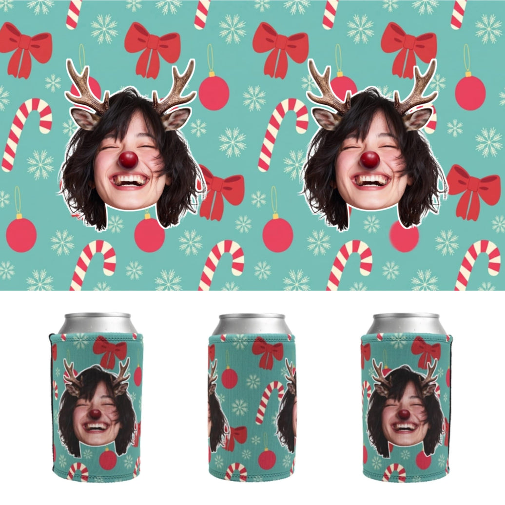 Reindeer Yourself Face Cutout 🦌🎄- Personalised Stubby Holder