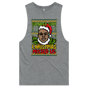 S / Ash / Large Front Design BIG Christmas 🎤🎅 - Tank