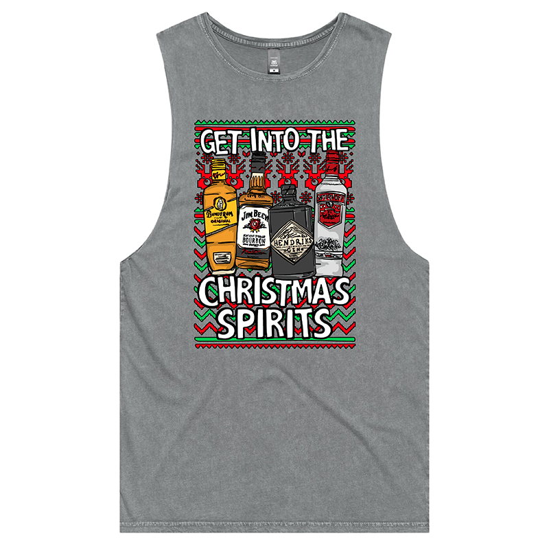 S / Ash / Large Front Design Christmas Spirits 🥃 - Tank
