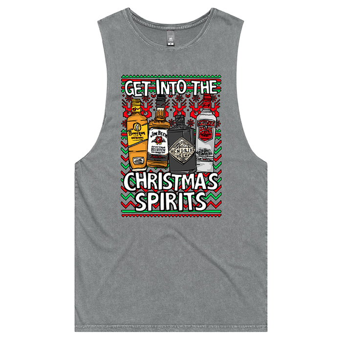 S / Ash / Large Front Design Christmas Spirits 🥃 - Tank