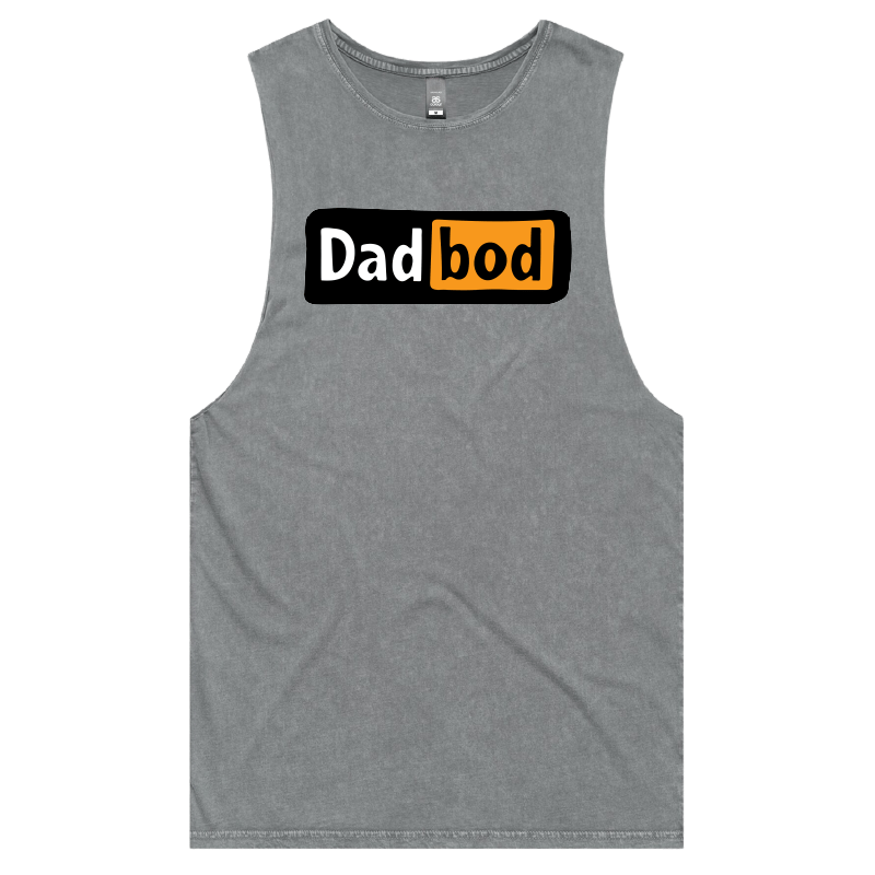 S / Ash / Large Front Design DadBod Logo 💻🧻 – Tank