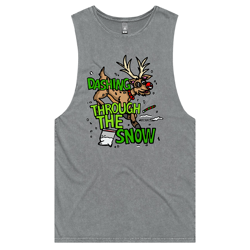 S / Ash / Large Front Design Dashing Through The Snow ❄️🦌 - Tank