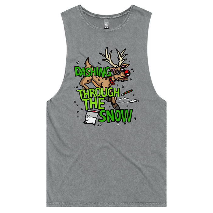 S / Ash / Large Front Design Dashing Through The Snow ❄️🦌 - Tank
