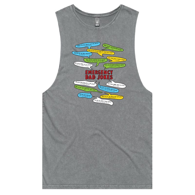 S / Ash / Large Front Design Emergency Dad Jokes 🚨 – Tank