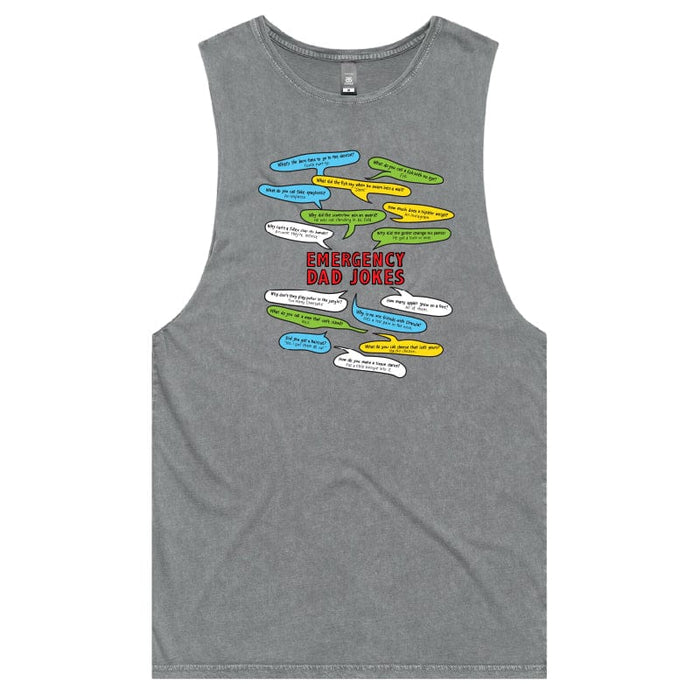 S / Ash / Large Front Design Emergency Dad Jokes 🚨 – Tank