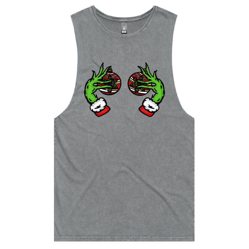 S / Ash / Large Front Design Grinch Nips 🟢🟢 - Tank