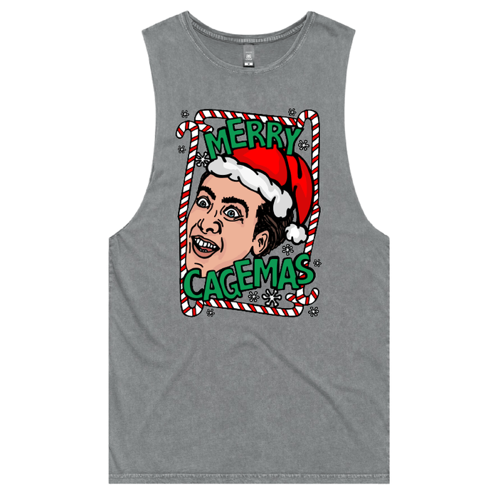 S / Ash / Large Front Design Merry Cagemas Saint Nicholas 🤪🎅 - Tank