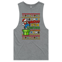 S / Ash / Large Front Design Super Christmas 🍄🎅 - Tank