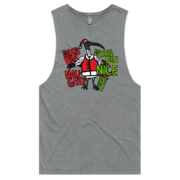 S / Ash / Large Front Design Who's Bin Naughty? 🗑️🎅 - Tank