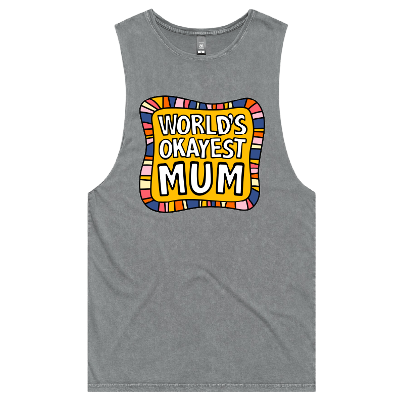 S / Ash / Large Front Design World's Okayest Mum 🌍🏆 – Tank