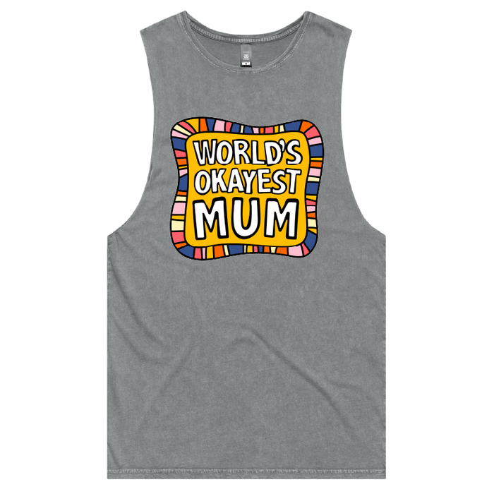 S / Ash / Large Front Design World's Okayest Mum 🌍🏆 – Tank