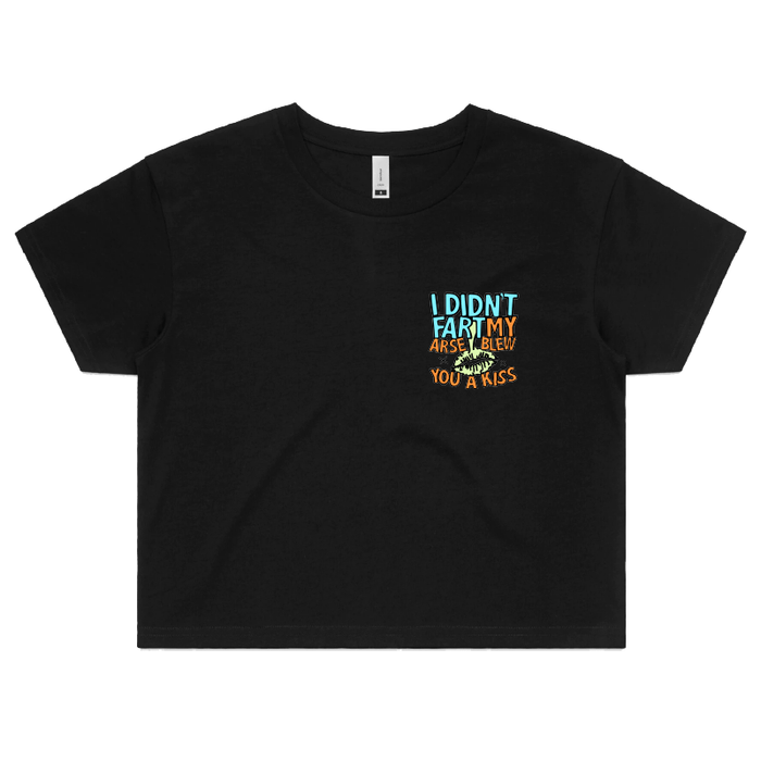 S / Black Kiss From Down Under 😘💨 – Women's Crop Top