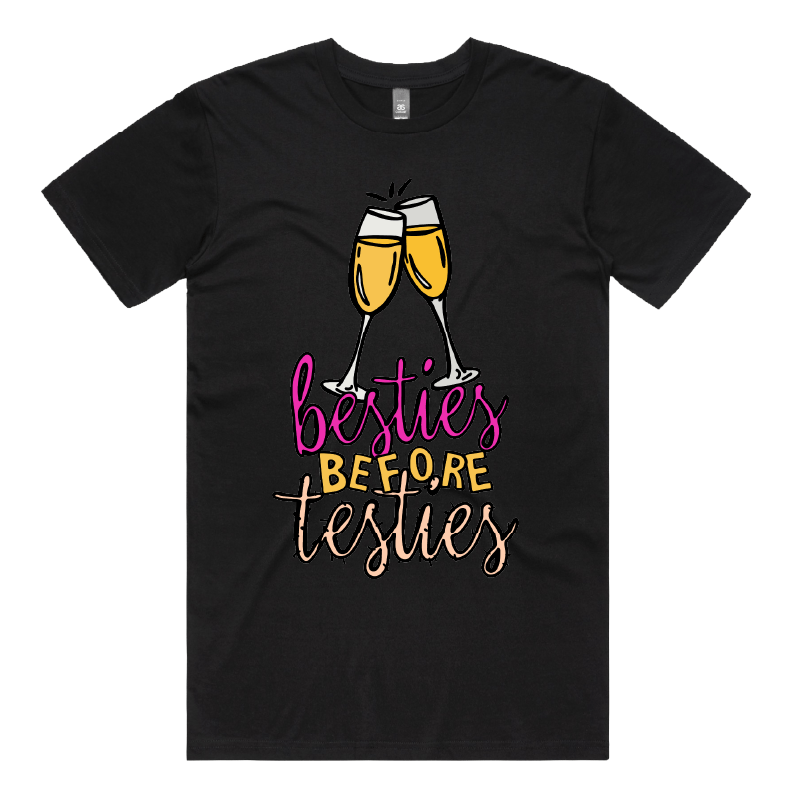S / Black / Large Front Design Besties Before Testies 👭🥰 – Men's T Shirt