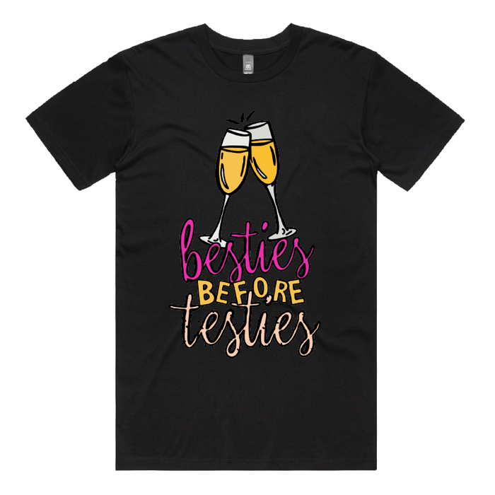 S / Black / Large Front Design Besties Before Testies 👭🥰 – Men's T Shirt