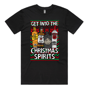 S / Black / Large Front Design Christmas Spirits 🥃 - Men's T Shirt