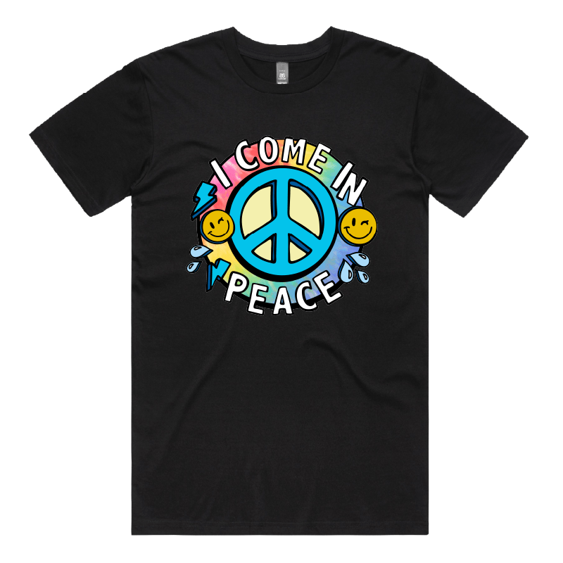 S / Black / Large Front Design I Come In Peace ☮️ – Men's T Shirt