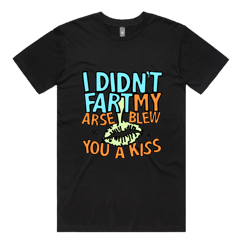 S / Black / Large Front Design Kiss From Down Under 😘💨 – Men's T Shirt