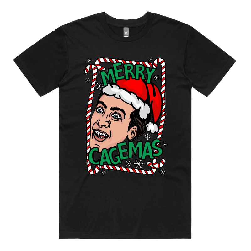 S / Black / Large Front Design Merry Cagemas Saint Nicholas 🤪🎅 - Men's T Shirt