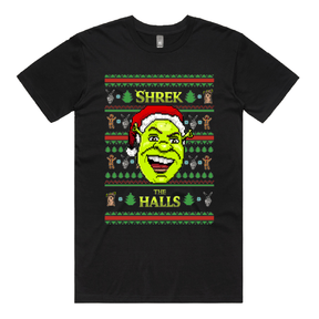 S / Black / Large Front Design Shrek The Halls 💚🎄 - Men's T Shirt