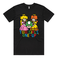 S / Black / Large Front Design Two Girls One-Up 🍄📤 – Men's T Shirt