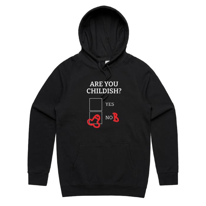 S / Black / Large Front Print Definitely Not Childish 📋🖕 - Unisex Hoodie