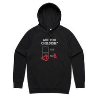 S / Black / Large Front Print Definitely Not Childish 📋🖕 - Unisex Hoodie