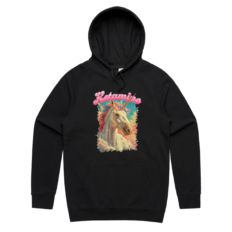 S / Black / Large Front Print Ketamine Unicorn 💉🦄 - Unisex Hoodie