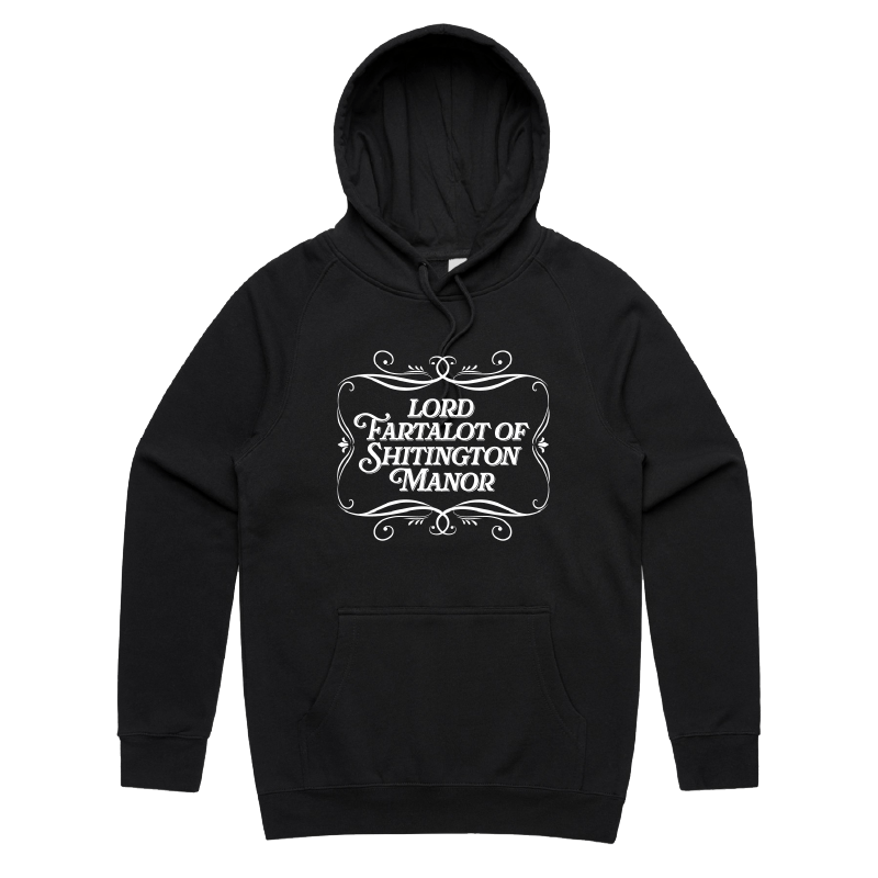 S / Black / Large Front Print Lord Fartalot 👑💨 – Unisex Hoodie
