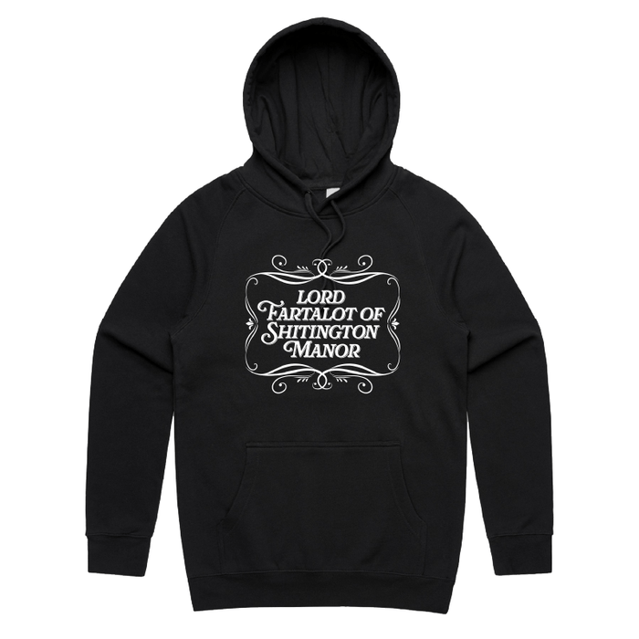 S / Black / Large Front Print Lord Fartalot 👑💨 – Unisex Hoodie