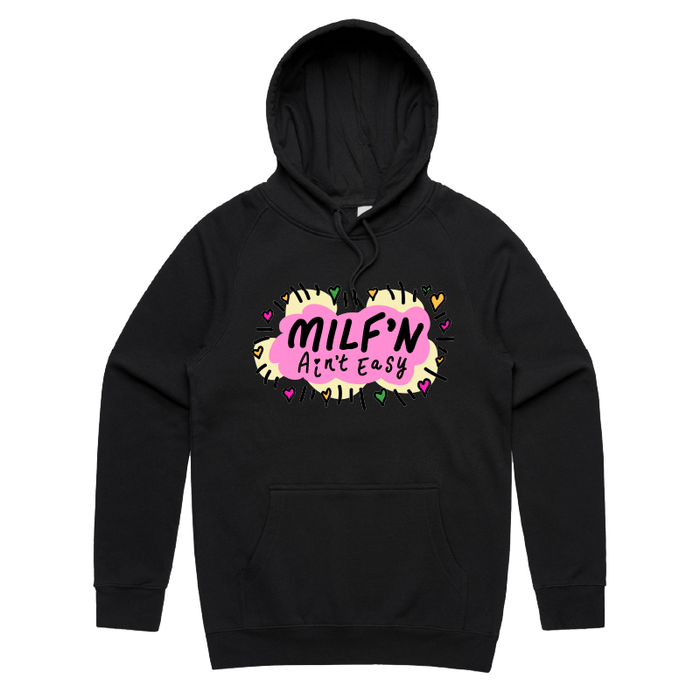 S / Black / Large Front Print Milf'n Ain't Easy 👩🎖️ – Unisex Hoodie