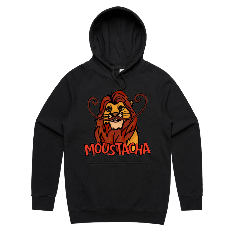 S / Black / Large Front Print Moustacha 🦁👨 - Unisex Hoodie