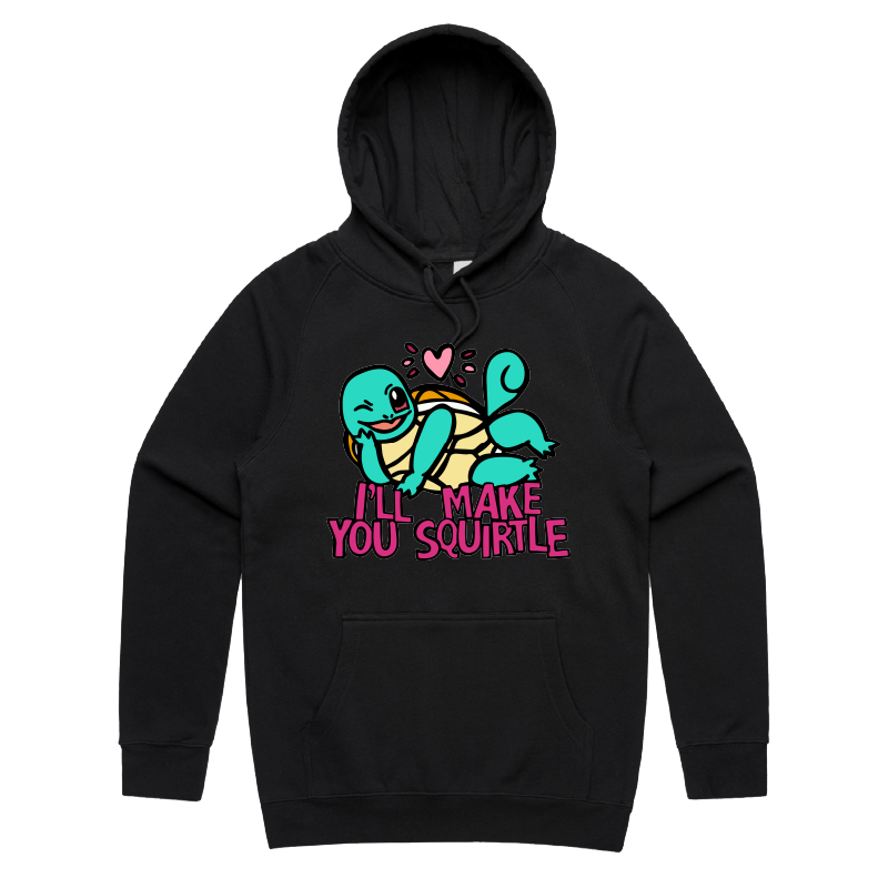 S / Black / Large Front Print Squirtle Love ❤️💦 – Unisex Hoodie