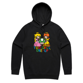 S / Black / Large Front Print Two Girls One-Up 🍄📤 – Unisex Hoodie