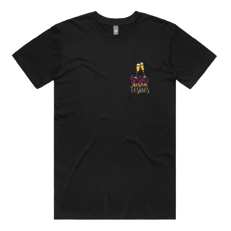 S / Black / Small Front Design Besties Before Testies 👭🥰 – Men's T Shirt