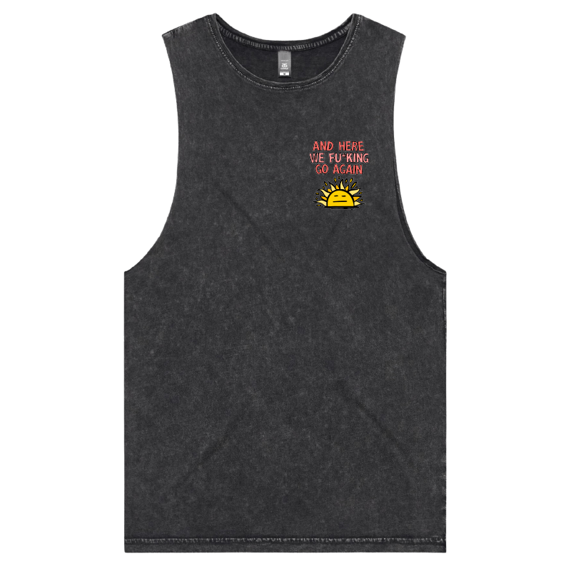 S / Black / Small Front Design Here We Go Again 🌞🥱 – Tank