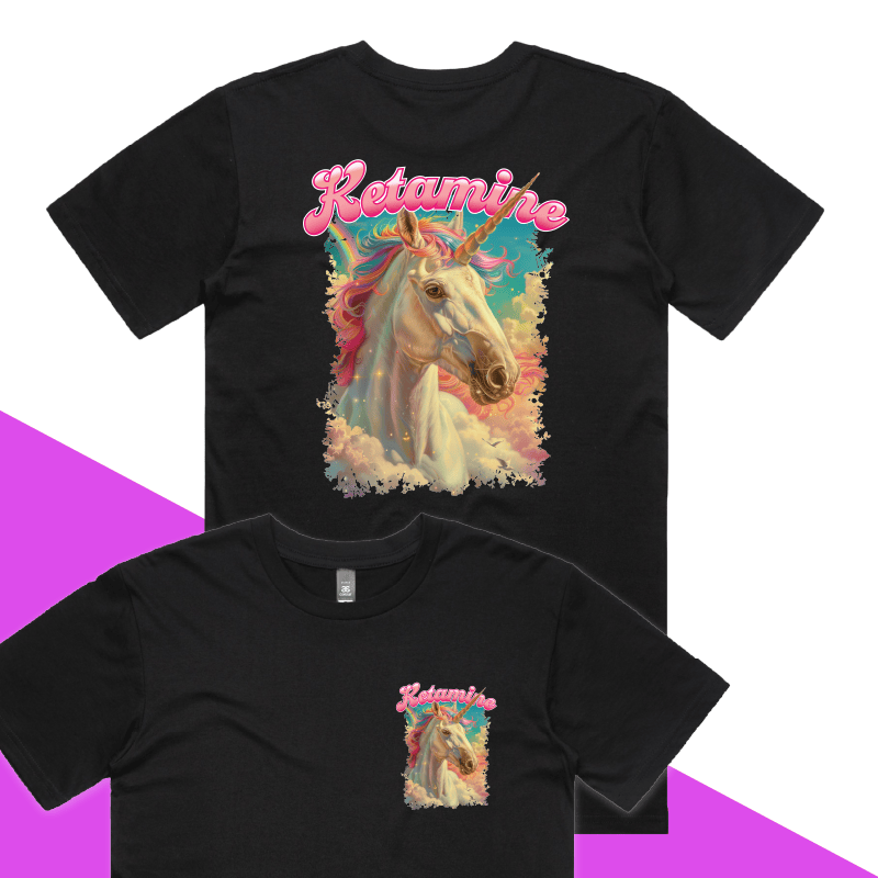 S / Black / Small Front & Large Back Design Ketamine Unicorn 💉🦄 - Men's T Shirt