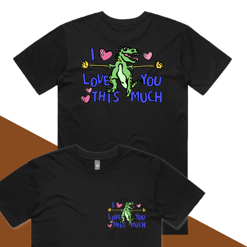 S / Black / Small Front & Large Back Design Love You This Much 🦕📏 – Men's T Shirt