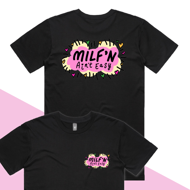 S / Black / Small Front & Large Back Design Milf'n Ain't Easy 👩🎖️ – Men's T Shirt