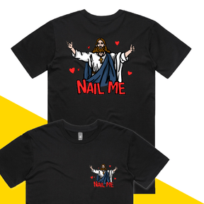 S / Black / Small Front & Large Back Design Nail Me 🙏🔨 – Men's T Shirt