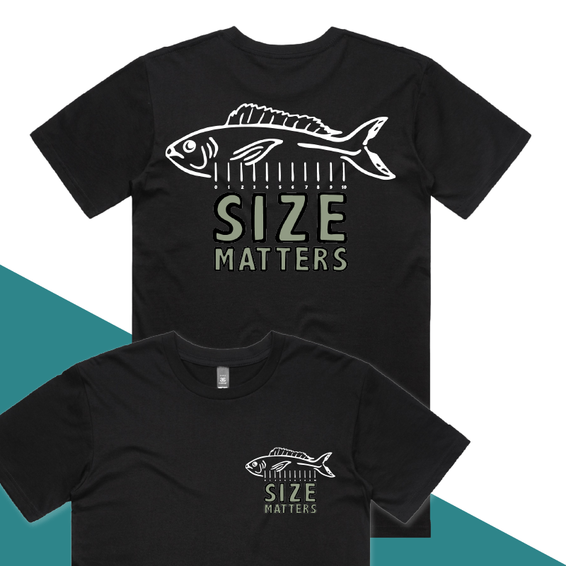 S / Black / Small Front & Large Back Design Size Matters 🐟📏 – Men's T Shirt