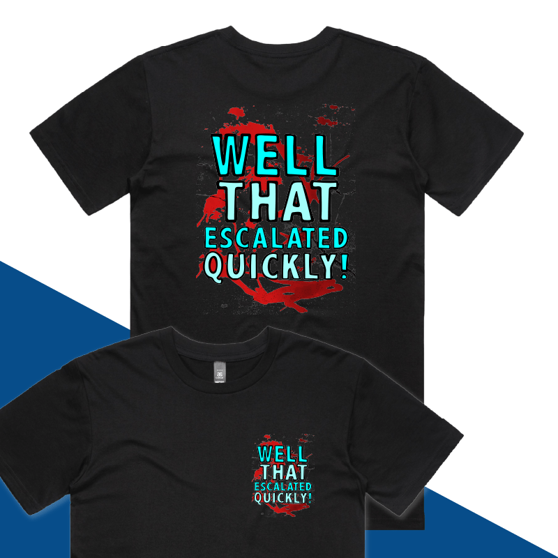 S / Black / Small Front & Large Back Design That Escalated Quickly 🤬😬 – Men's T Shirt