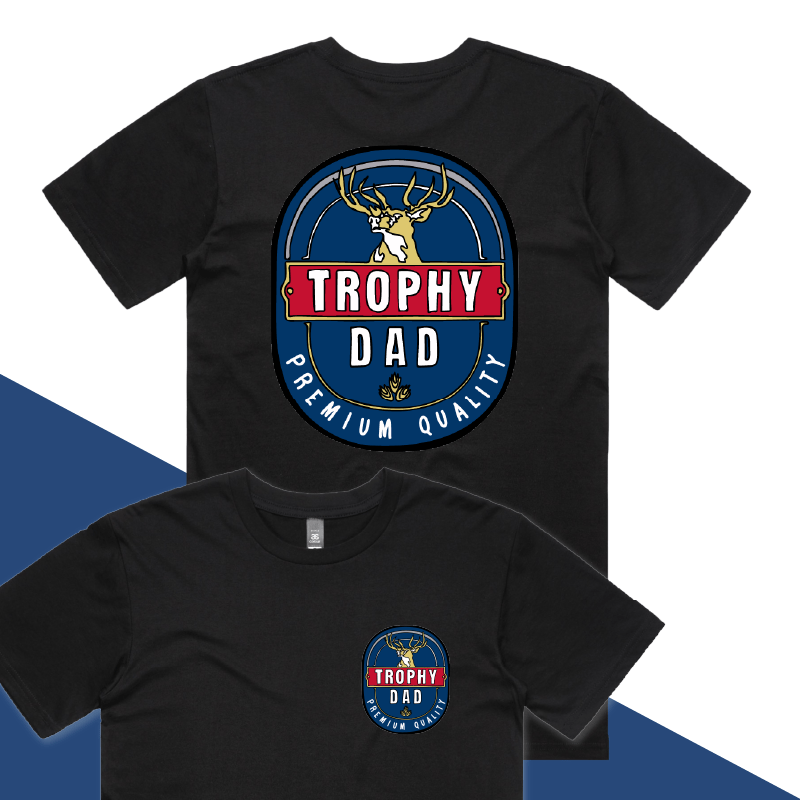 S / Black / Small Front & Large Back Design Trophy Dad 2heys 🍺🏆 – Men's T Shirt